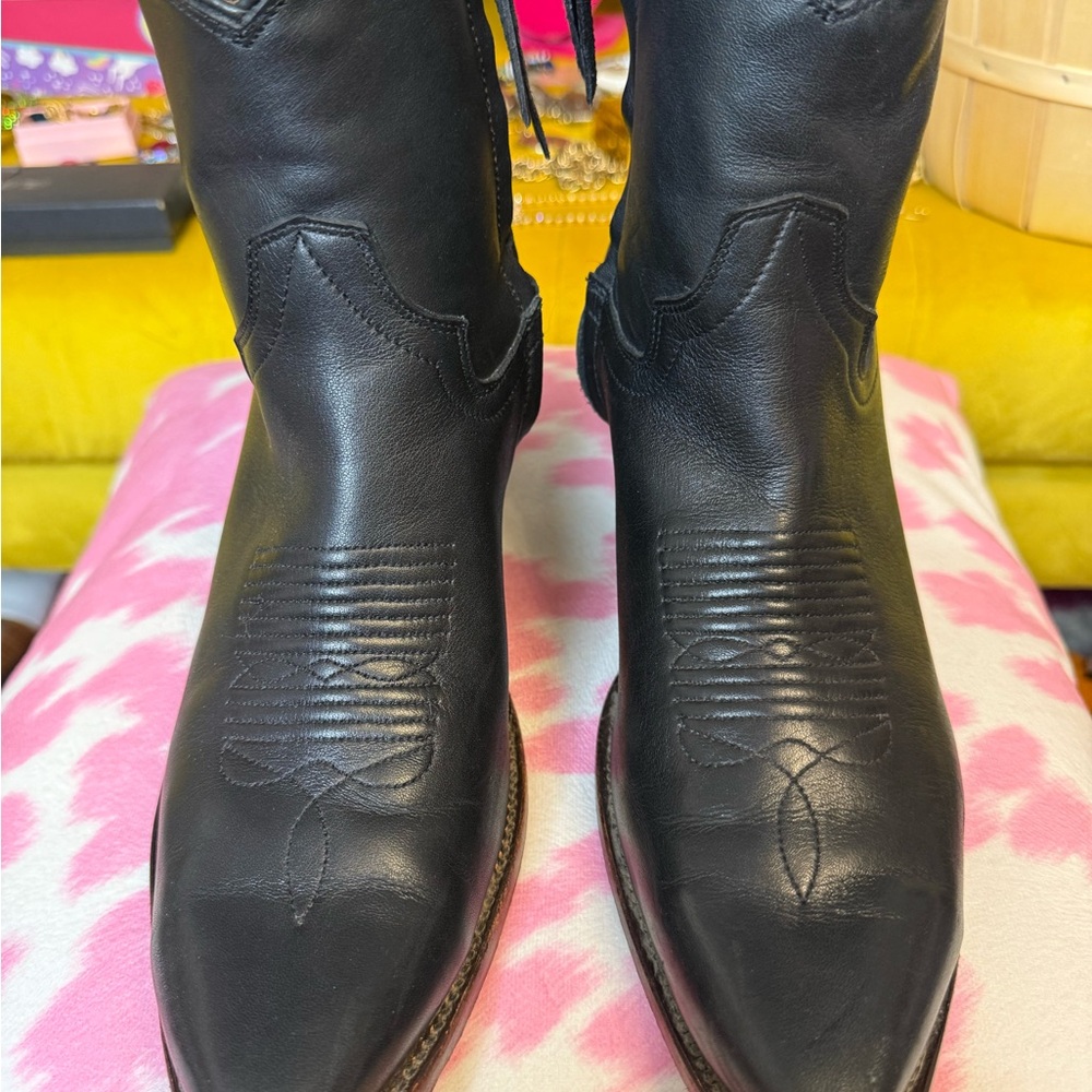Tecovas The Daisy Black Cowhide Leather Western Ankle Boots w/ Stacked Heel 9 - Picture 14 of 14